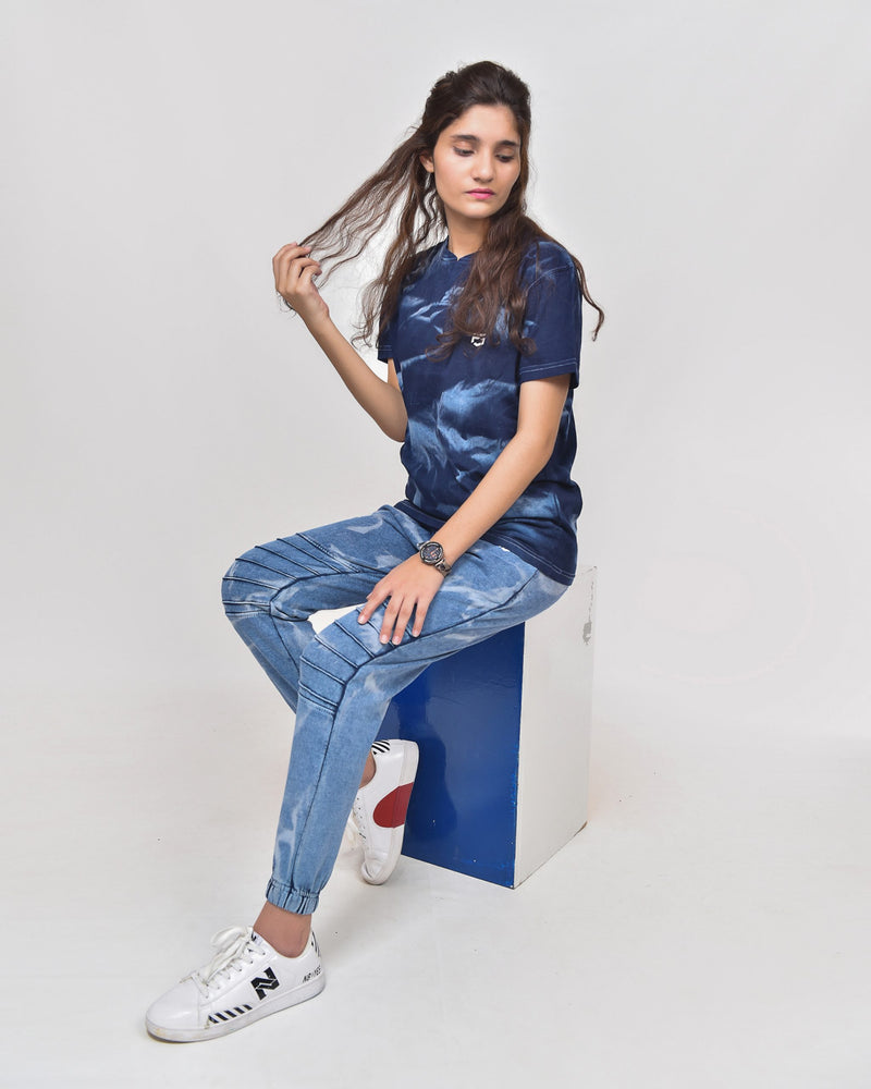 Vintage Wash Denim Effect Notch T-Shirt