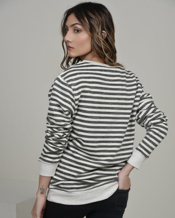 Women Striped Pocket Sweatshirt