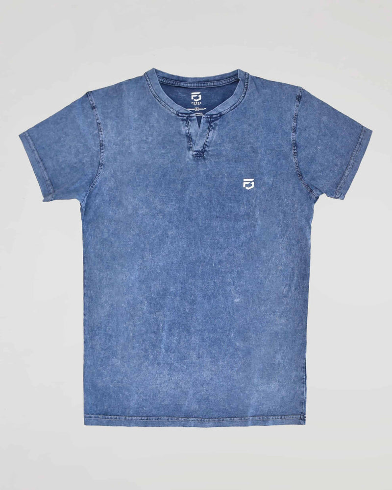 Vintage Wash Denim Effect Notch T-Shirt