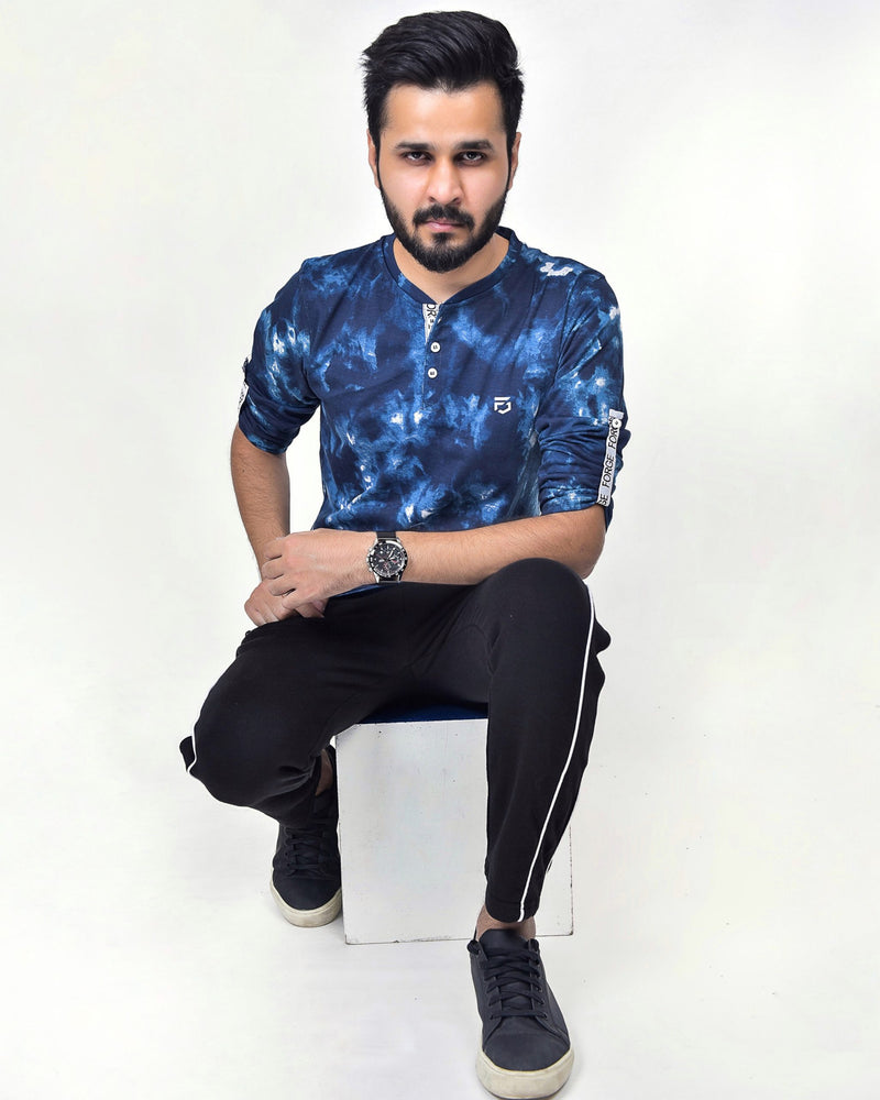 Vintage Wash Tie-Dye Henley T-Shirt